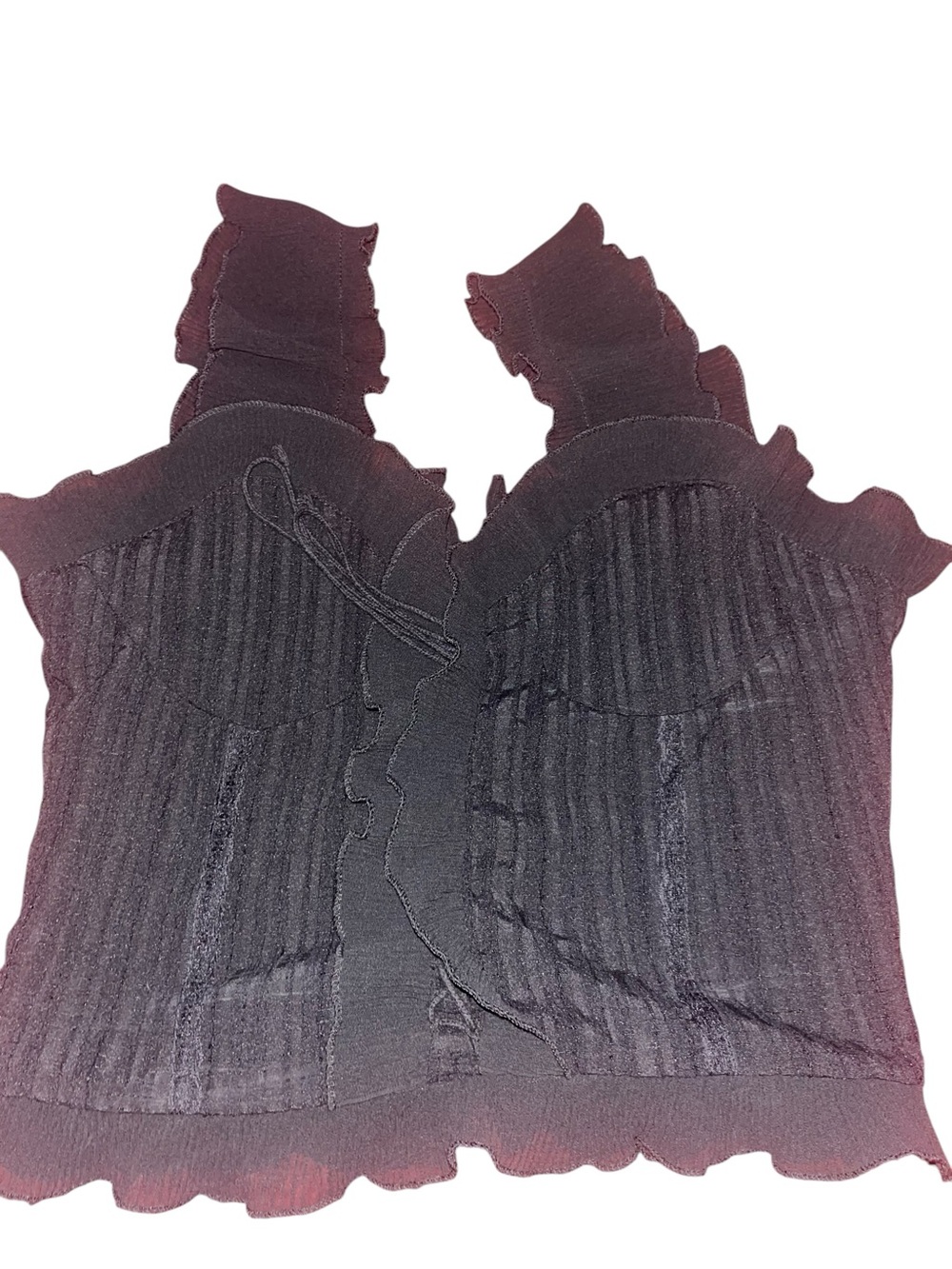Shinetime size large Ribbed Ruffle Trim Cami Top in black.